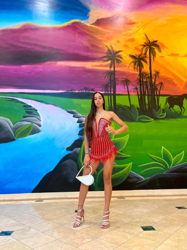 Head - Turningly Pretty Mini Dress(Red) - Palazzo Couture Online