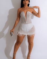 Head - Turningly Pretty Mini Dress(White) - Palazzo Couture Online