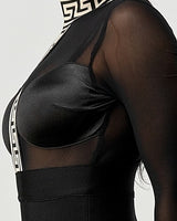 Holiday Mesh Contrast Print Bandage Midi Dress (Black) - Palazzo Couture Online