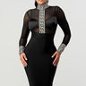 Holiday Mesh Contrast Print Bandage Midi Dress (Black) - Palazzo Couture Online