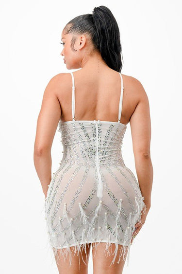 Hollywood Glamour Mini Dress (White) - Palazzo Couture Online