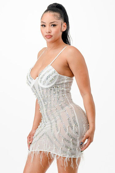 Hollywood Glamour Mini Dress (White) - Palazzo Couture Online
