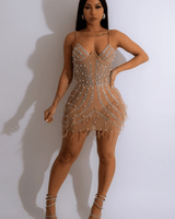 Hollywood Glamour Sequin Mini Dress (Nude) - Palazzo Couture Online