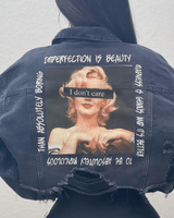 Black graphic denim jacket with oversized cropped fit