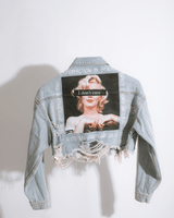 Light-wash denim jacket with bold graffiti back print