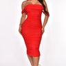 I’m sexy Ruched Off - The Shoulder Midi Dress (Red) - Palazzo Couture Online