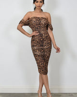 I’m Sexy Ruched Off - The Shoulder Print Midi Dress - Palazzo Couture Online