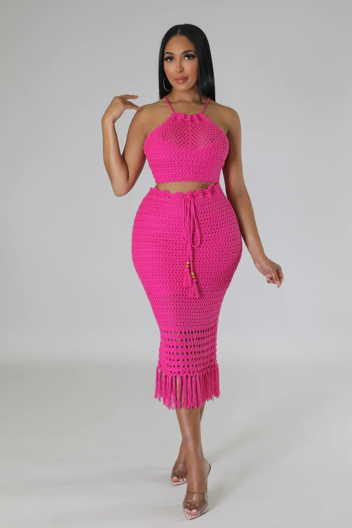 Armida Crochet Skirt Set Hot Pink