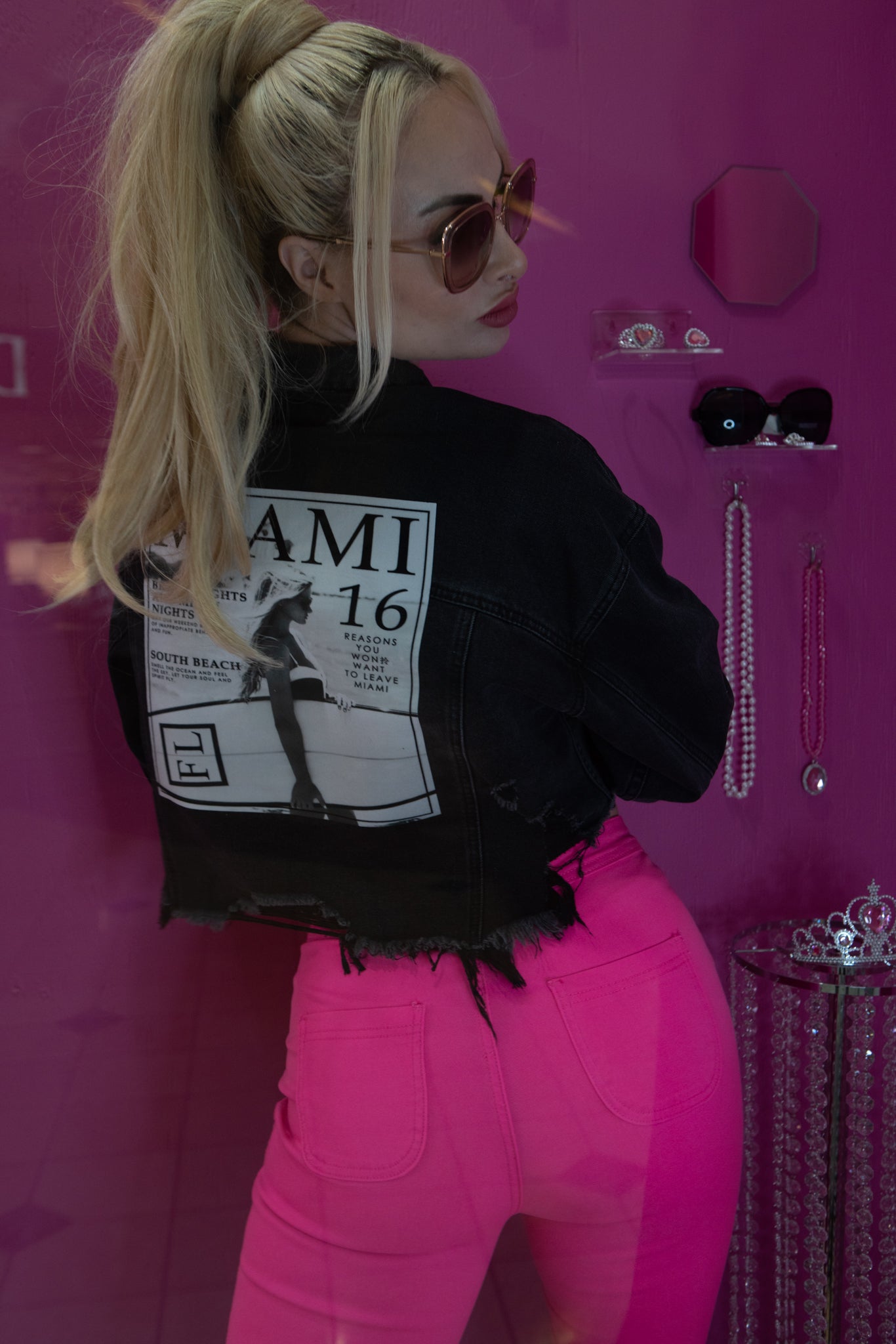 Miami  FL Crop Jacket (Black Denim)