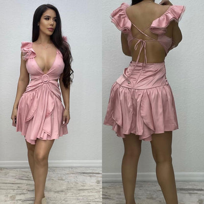 Solid Chiffon Ruffle Mini Dress