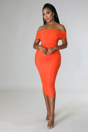 Sincerely Yours Ruched  Orange Dress