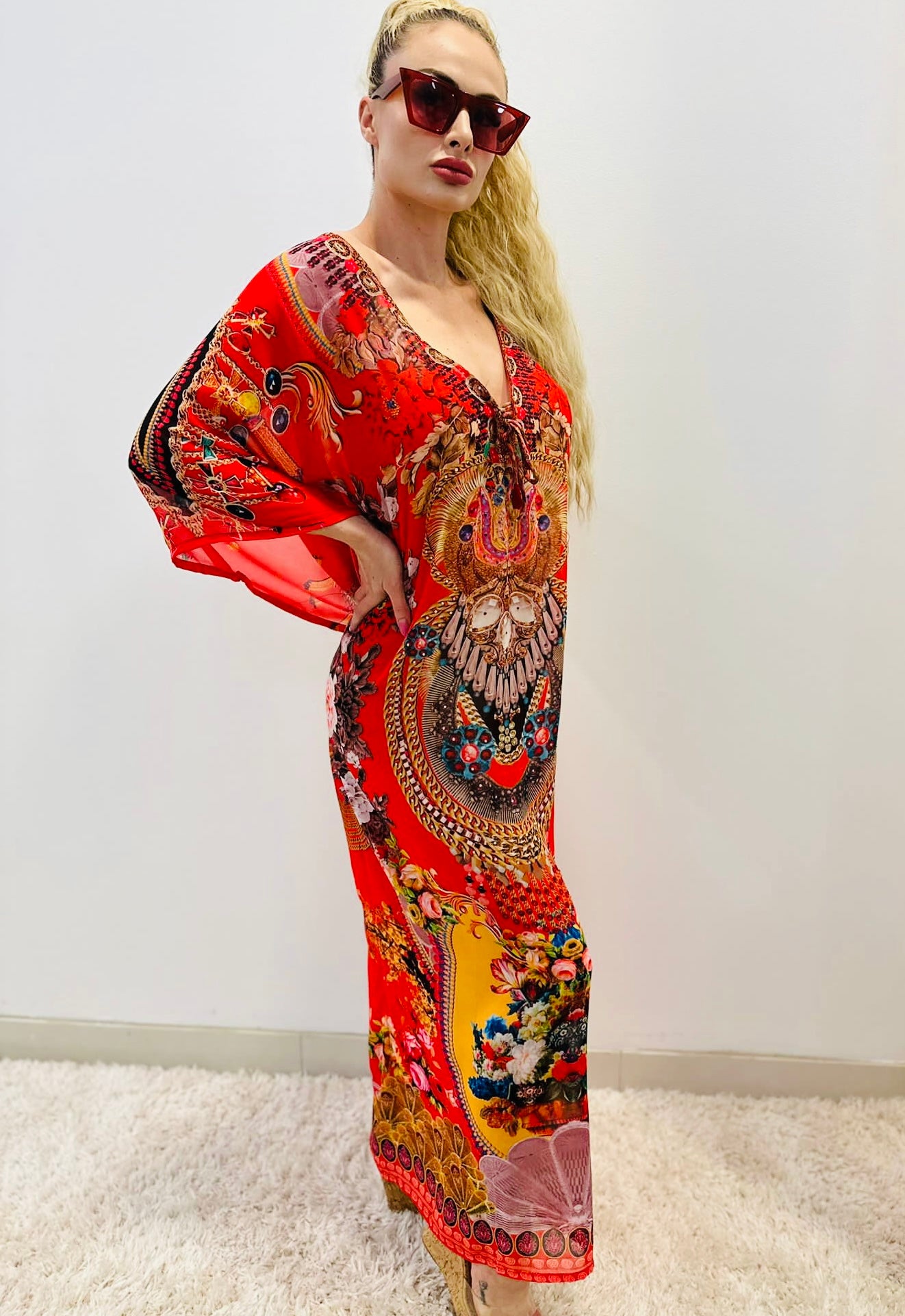 Italian kimono Maxi Dress (Red)