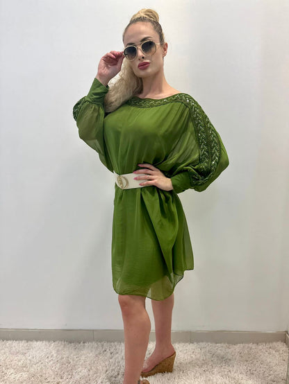 Sophia Italian Silk Mini Dress (Lime)