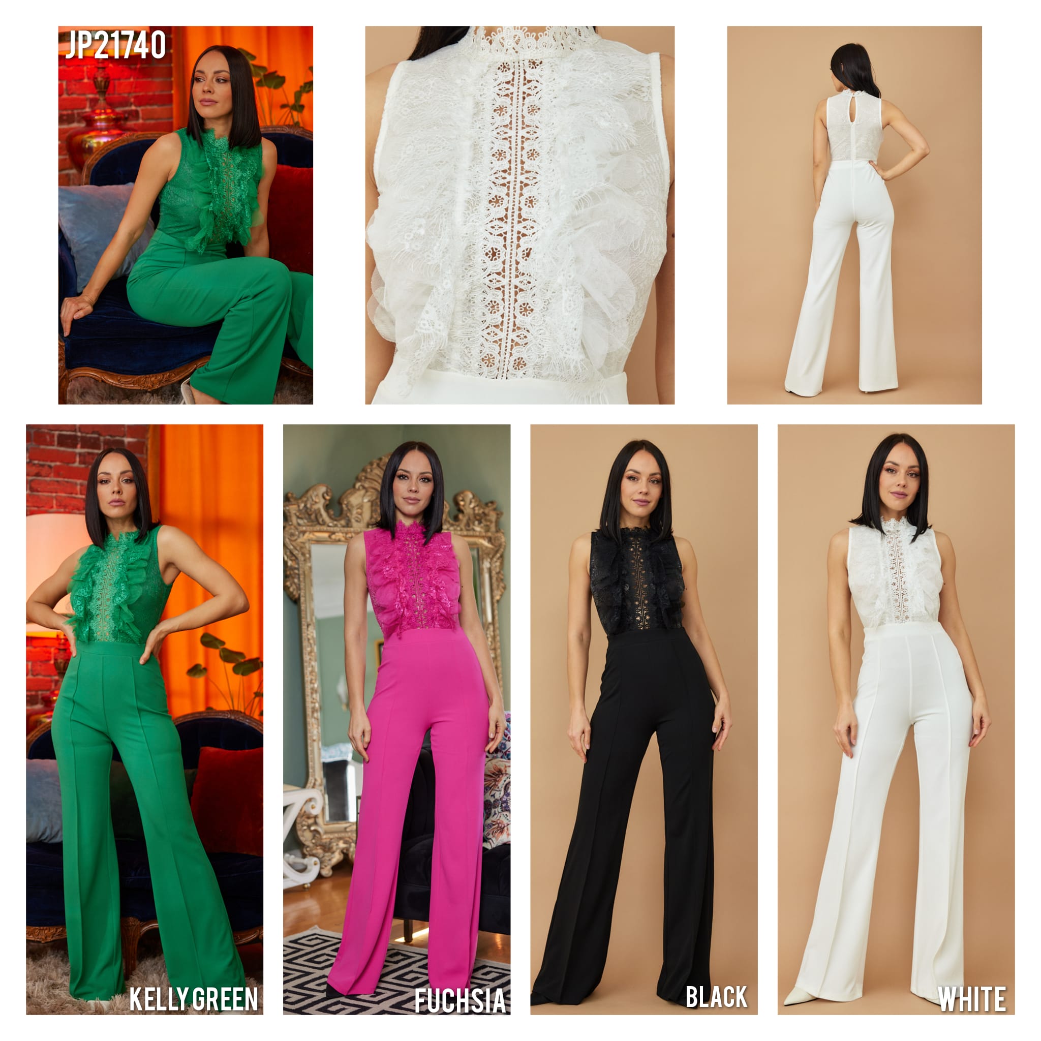 Lace and Crochet Detailed Top Fashion Jumpsuit (Kelly Green)