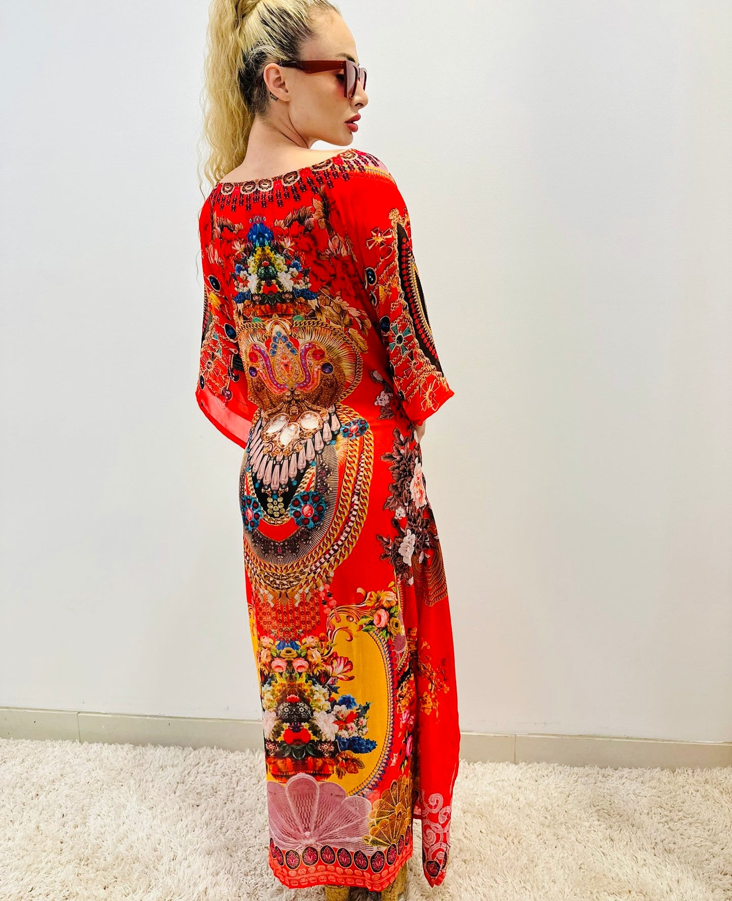 Italian kimono Maxi Dress (Red)