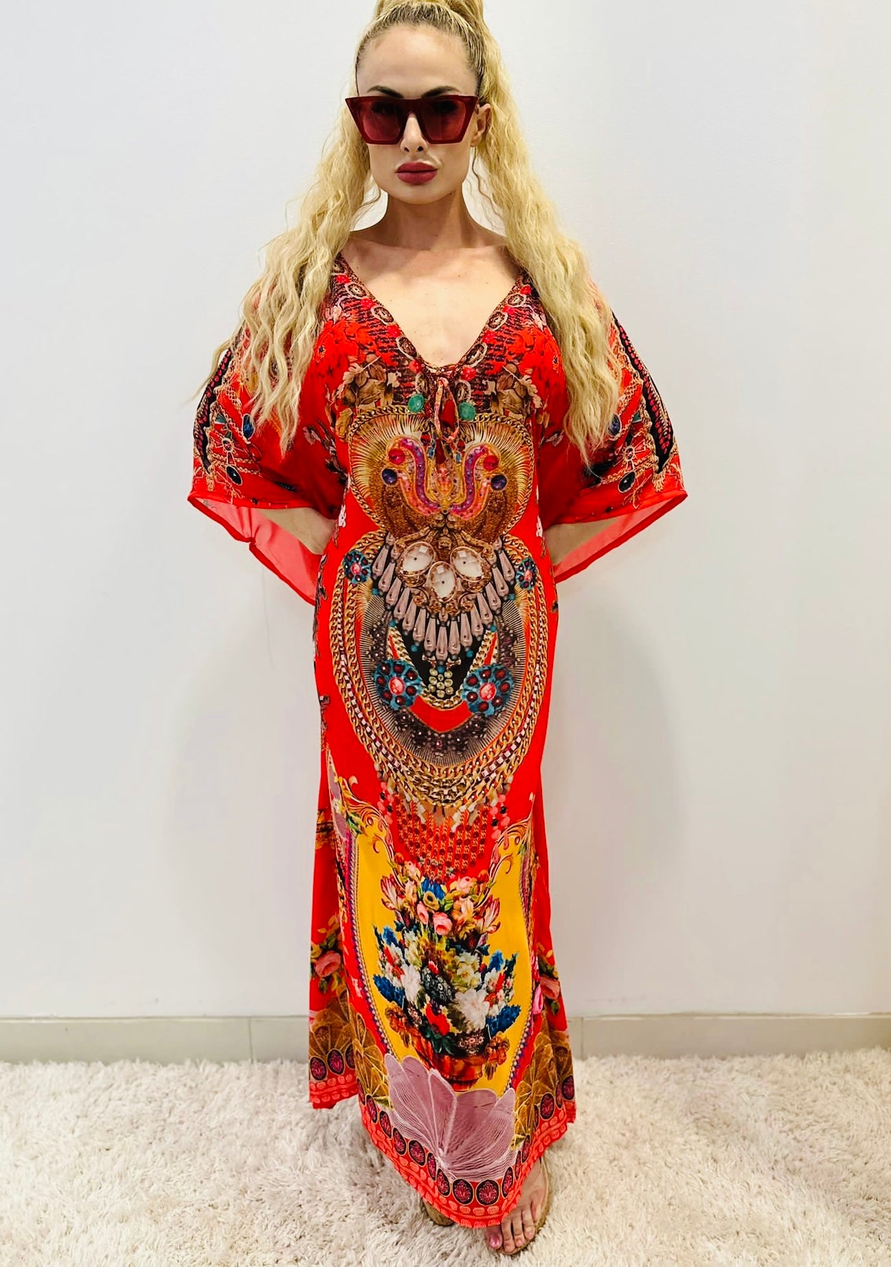 Italian kimono Maxi Dress (Red)