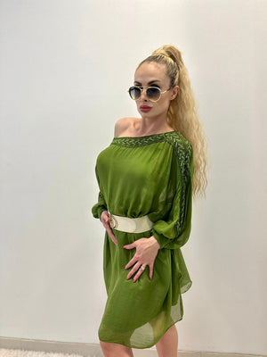 Sophia Italian Silk Mini Dress (Lime)