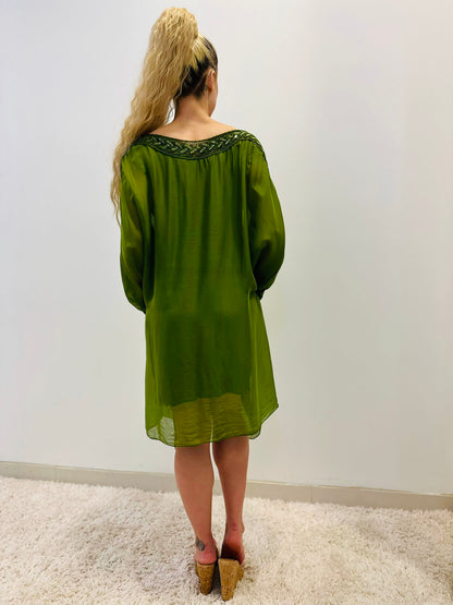 Sophia Italian Silk Mini Dress (Lime)