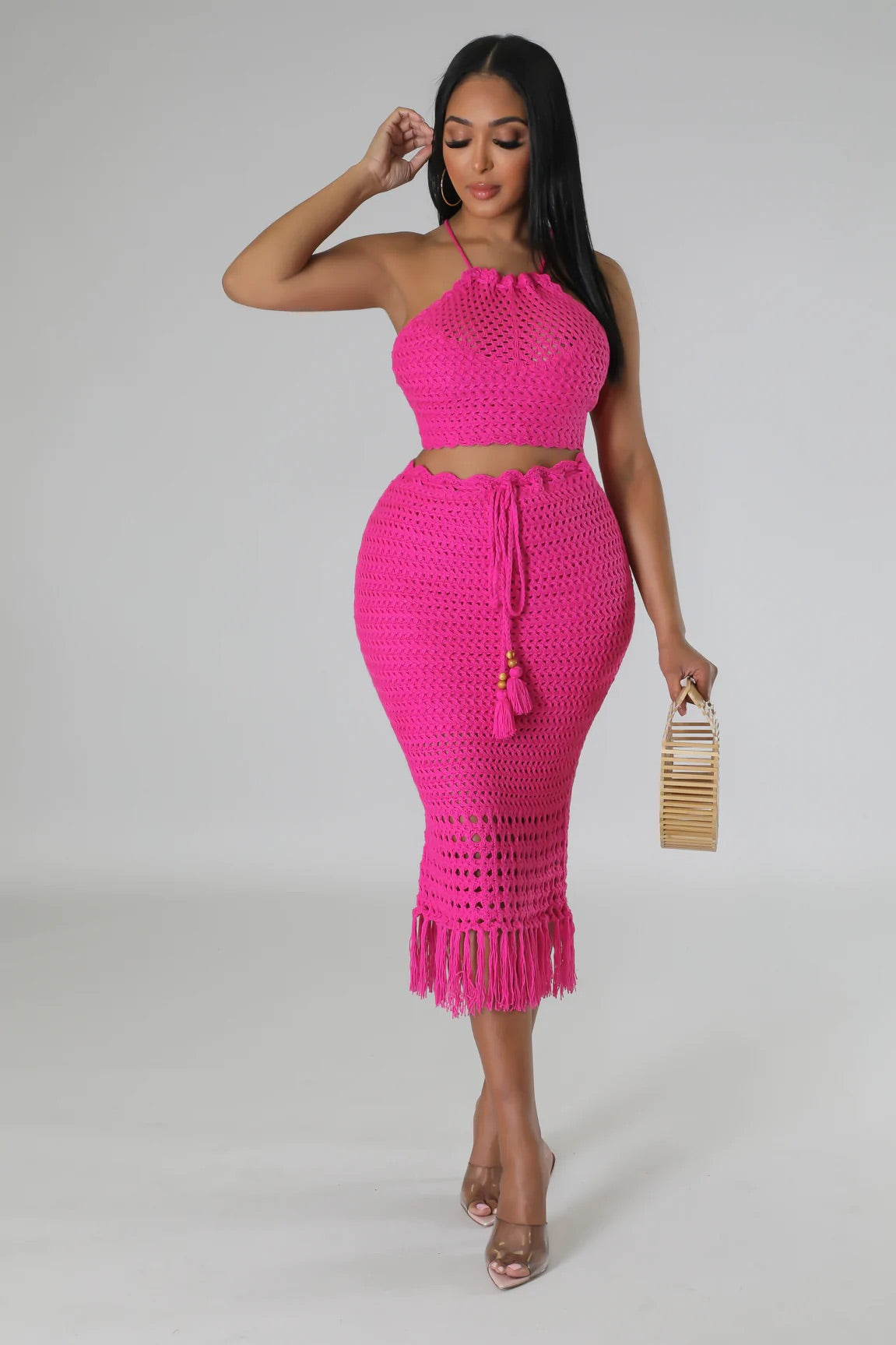Armida Crochet Skirt Set Hot Pink