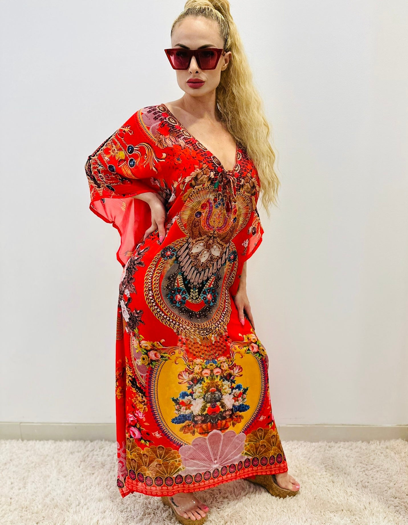 Italian kimono Maxi Dress (Red)