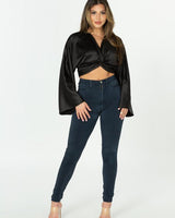 Knotted Satin Effect Top (Black) - Palazzo Couture Online