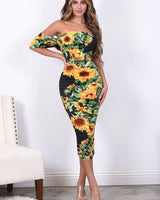 Kokomo Midi Dress - Black/Yellow Multi - Palazzo Couture Online