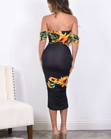 Kokomo Midi Dress - Black/Yellow Multi - Palazzo Couture Online
