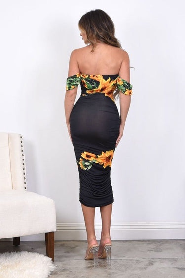 Kokomo Midi Dress - Black/Yellow Multi - Palazzo Couture Online