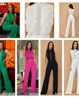 Lace and Crochet Detailed Top Fashion Jumpsuit (Kelly Green) - Palazzo Couture Online