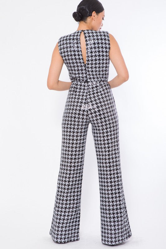 Checker Sequins Print Fashion Jumpsuit