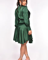 Love Story Satin Wrap Mini Dress - Green - Palazzo Couture Online