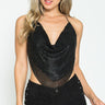 Metallic Rhinestone Backless Cowl Black Crop Top (Black) - Palazzo Couture Online