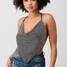 Metallic Rhinestone Backless Cowl Crop Top (Black/Silver) - Palazzo Couture Online