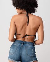 Metallic Rhinestone Backless Cowl Crop Top (Black/Silver) - Palazzo Couture Online