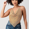 Metallic Rhinestone Backless Cowl Gold Crop Top - Palazzo Couture Online