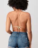 Metallic Rhinestone Backless Cowl Gold Crop Top - Palazzo Couture Online