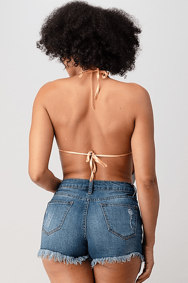 Metallic Rhinestone Backless Cowl Gold Crop Top - Palazzo Couture Online