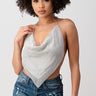 Metallic Rhinestone Backless Cowl Light Silver Crop Top - Palazzo Couture Online