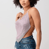 Metallic Rhinestone Backless Cowl Pink Silver Crop Top - Palazzo Couture Online