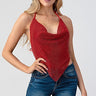 Metallic Rhinestone Backless Cowl Red Crop Top - Palazzo Couture Online