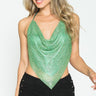 Metallic Rhinestone Backless Cowl Sage Green Crop Top - Palazzo Couture Online