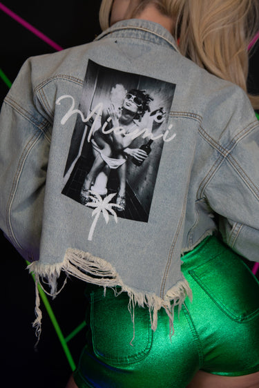 Miami Lifestyle Crop Jacket (Blue Denim) - Palazzo Couture Online