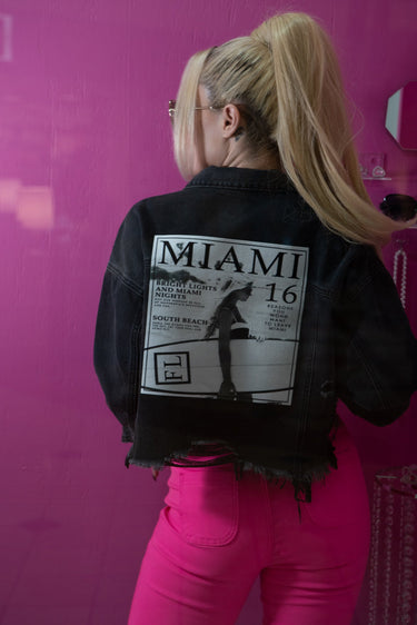 Miami Nights Crop Denim Jacket – Black - Palazzo Couture Online