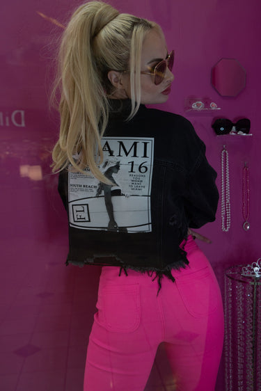 Miami Nights Crop Denim Jacket – Black - Palazzo Couture Online