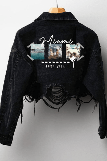 Miami Pura Vida Crop Jacket (Black Denim) - Palazzo Couture Online