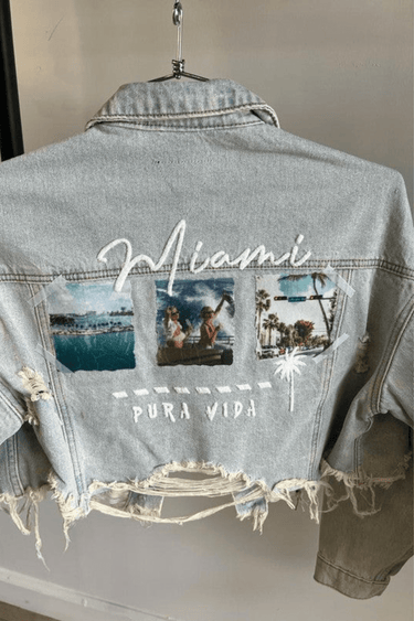 Miami Pura Vida Crop Jacket (Blue Denim) - Palazzo Couture Online