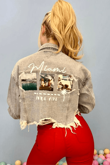 Miami Pura Vida Crop Jacket (Blue Denim) - Palazzo Couture Online