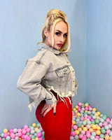 Miami Pura Vida Crop Jacket (Blue Denim) - Palazzo Couture Online