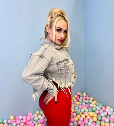 Miami Pura Vida Crop Jacket (Blue Denim) - Palazzo Couture Online