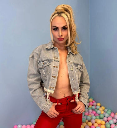 Miami Pura Vida Crop Jacket (Blue Denim) - Palazzo Couture Online